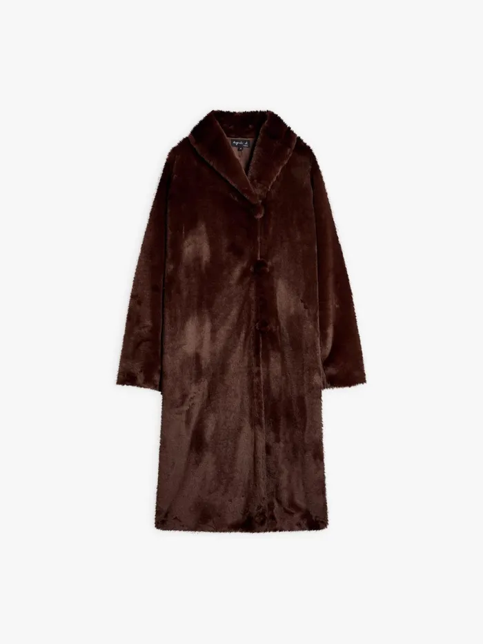 Women Agns B Jackets and Coats Dark Brown Faux Fur Long Coat