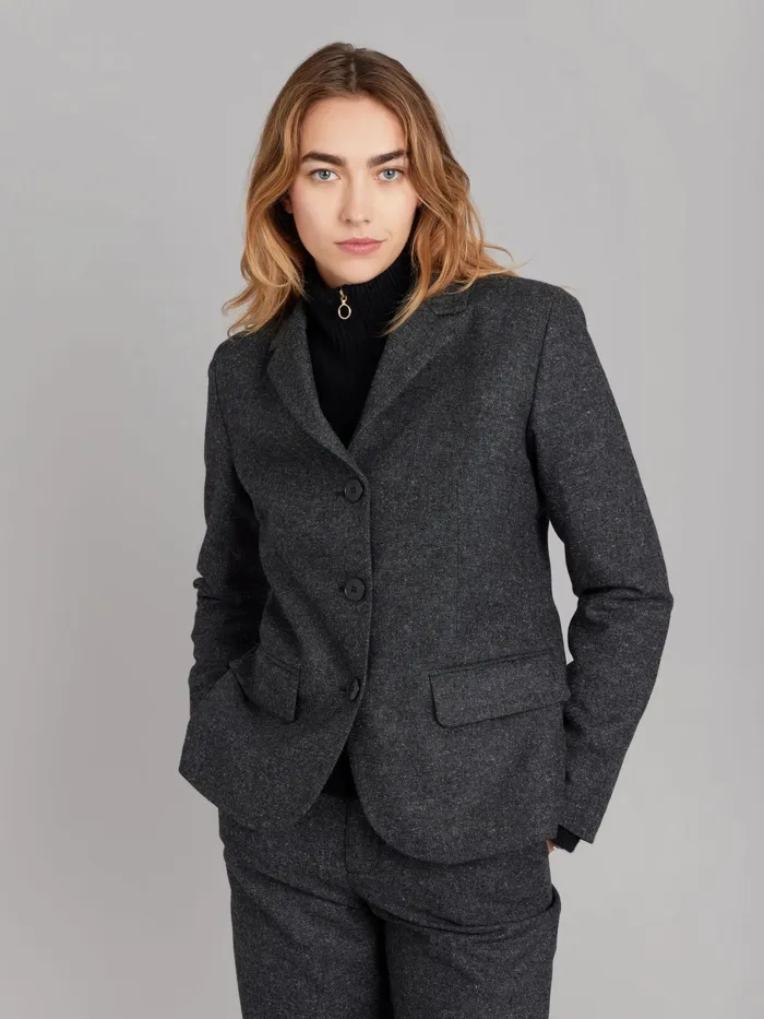 Women Agns B Jackets and Coats Dark Grey Tweed Wool Louisa Jacket