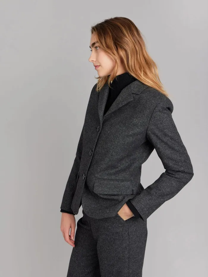 Women Agns B Jackets and Coats Dark Grey Tweed Wool Louisa Jacket