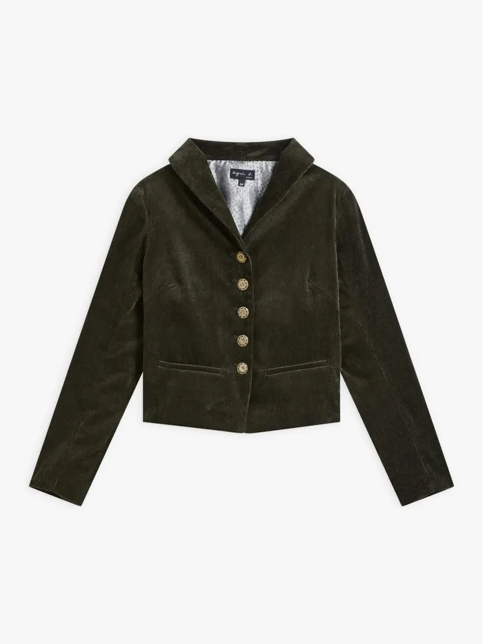Women Agns B Jackets and Coats Green Cotton Velours Fitted Jacket