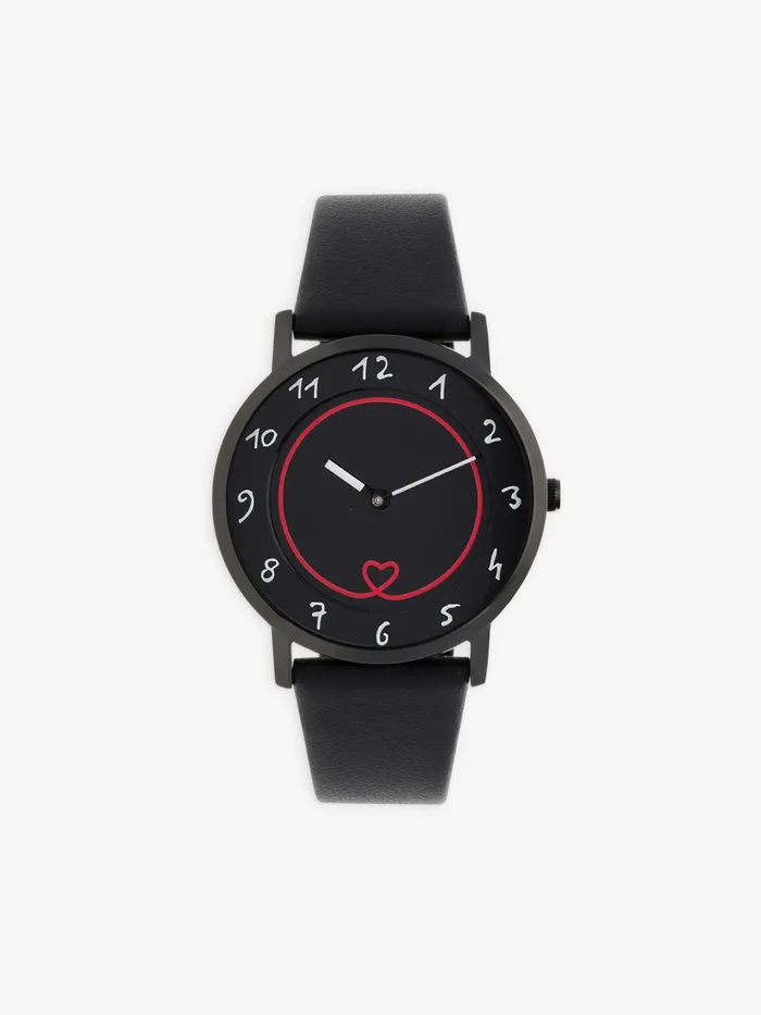 Women Agns B Jewellery and Watches Black Leather Watch Heart