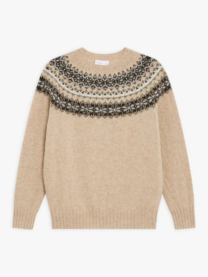 Women Agns B Jumpers Beige Wool Jacquard Scotland Jumper