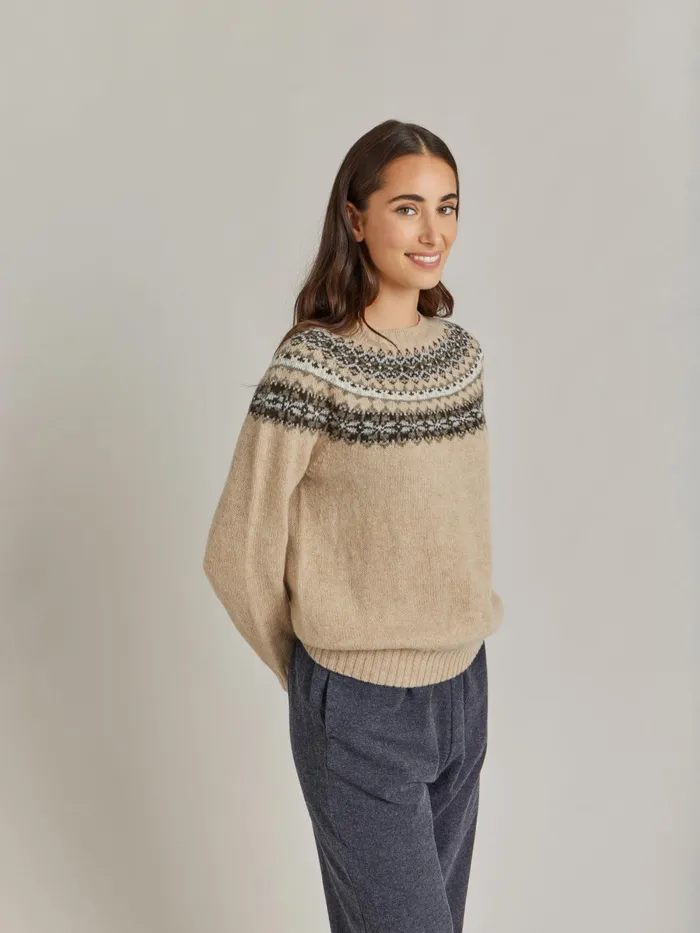 Women Agns B Jumpers Beige Wool Jacquard Scotland Jumper