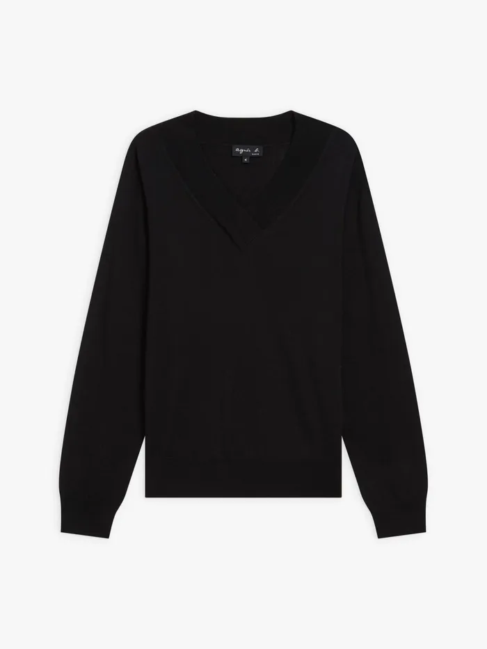 Women Agns B Jumpers Black Merino Wool Long Sleeve Vneck Jumper