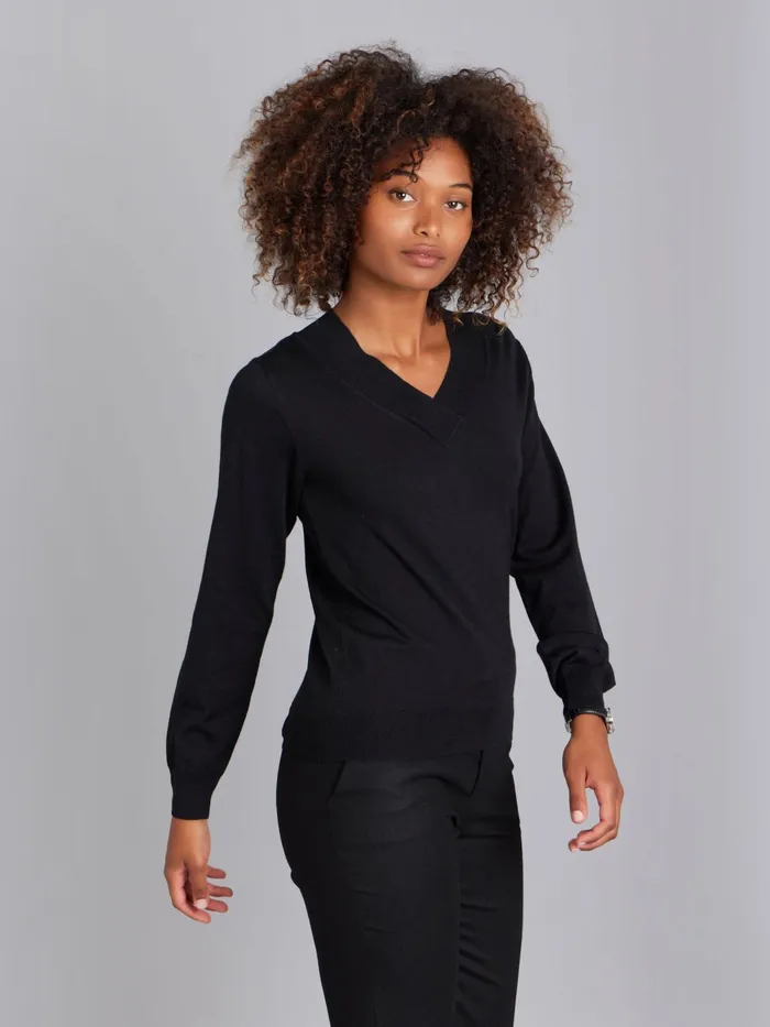 Women Agns B Jumpers Black Merino Wool Long Sleeve Vneck Jumper