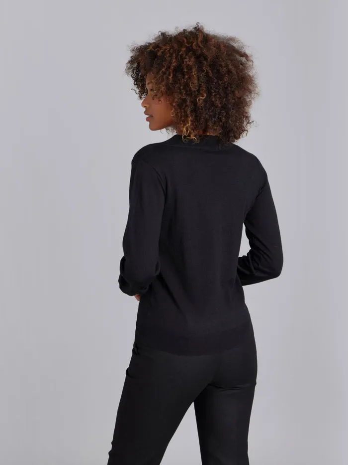 Women Agns B Jumpers Black Merino Wool Long Sleeve Vneck Jumper