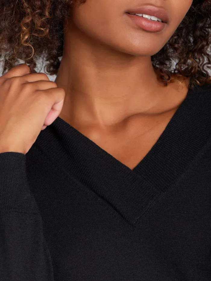 Women Agns B Jumpers Black Merino Wool Long Sleeve Vneck Jumper