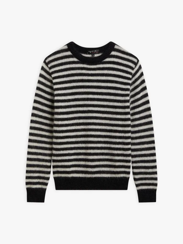 Women Agns B Jumpers Black Mohair Striped Sweater
