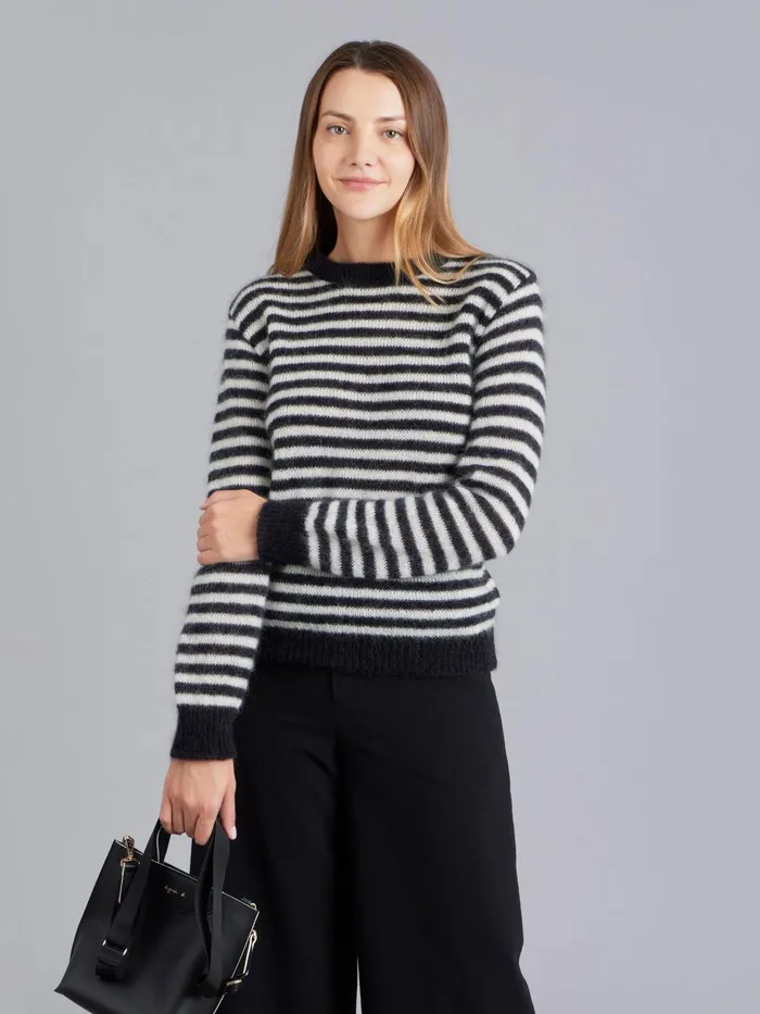 Women Agns B Jumpers Black Mohair Striped Sweater