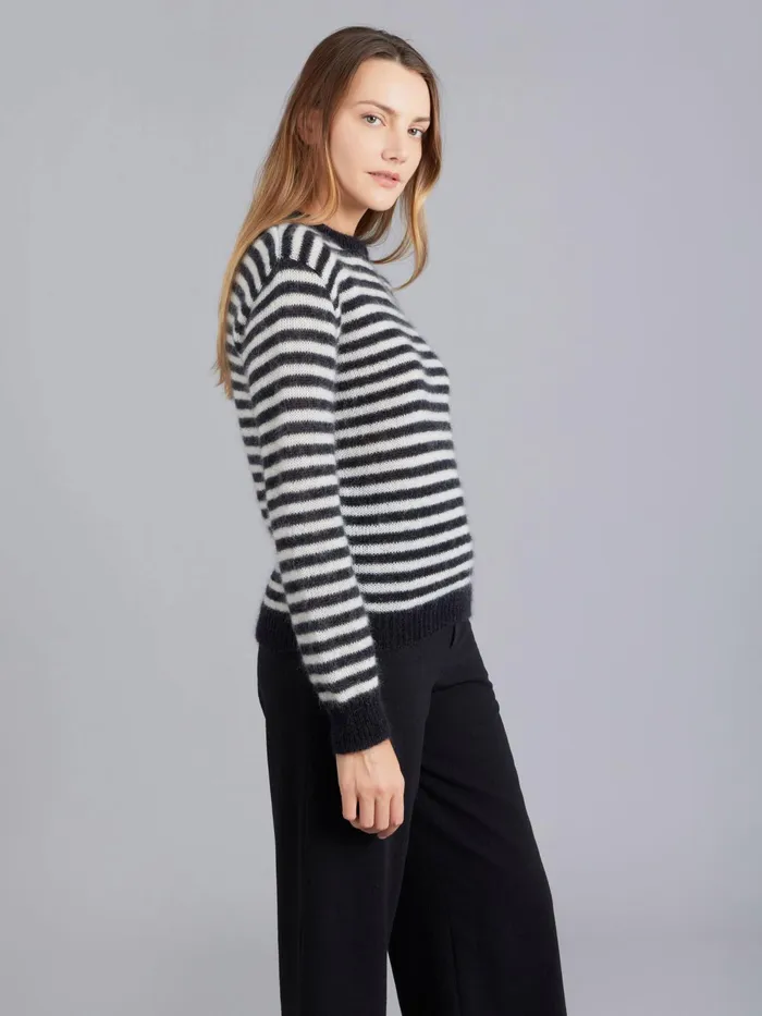 Women Agns B Jumpers Black Mohair Striped Sweater