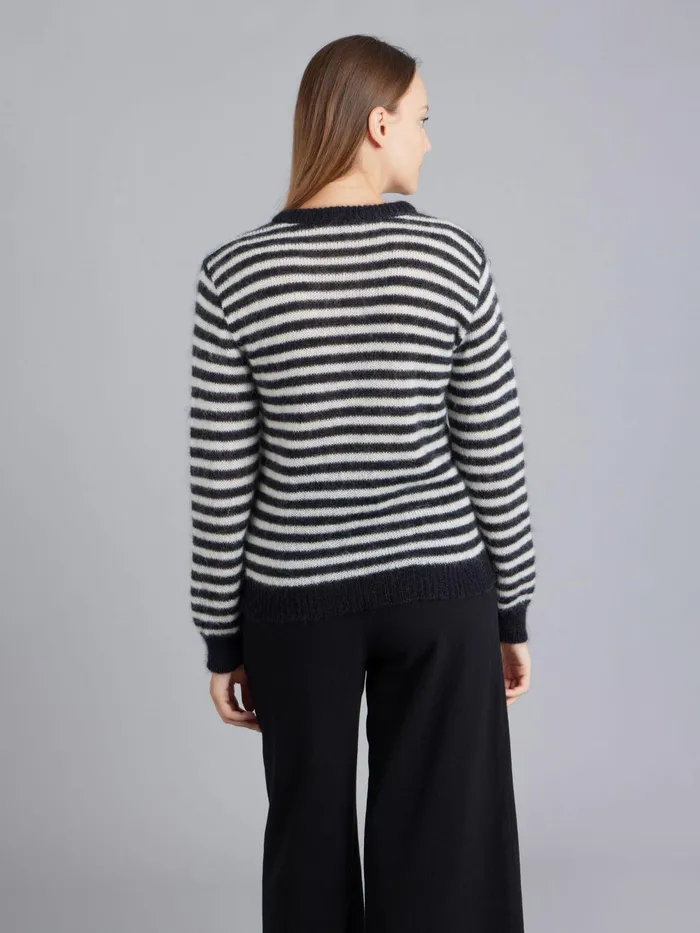 Women Agns B Jumpers Black Mohair Striped Sweater
