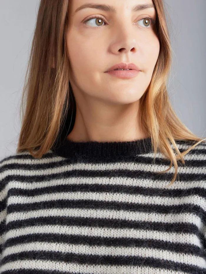 Women Agns B Jumpers Black Mohair Striped Sweater