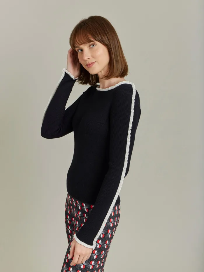 Women Agns B Jumpers Black Wool Ribbed Rigolo Jumper