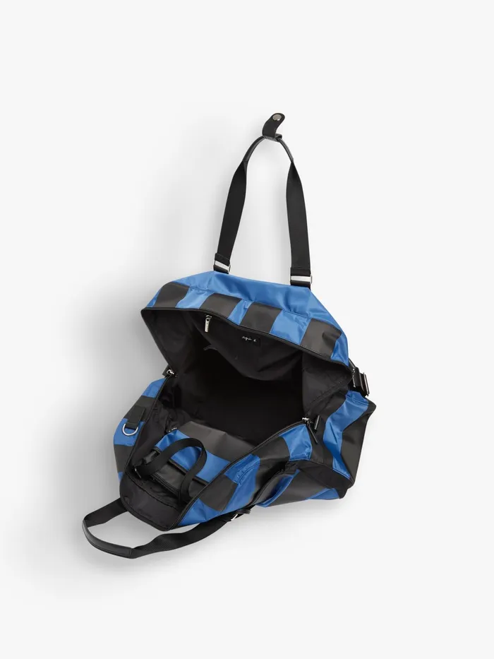Women Agns B Large Bags and Totes Blue Striped Boston Travel Bag