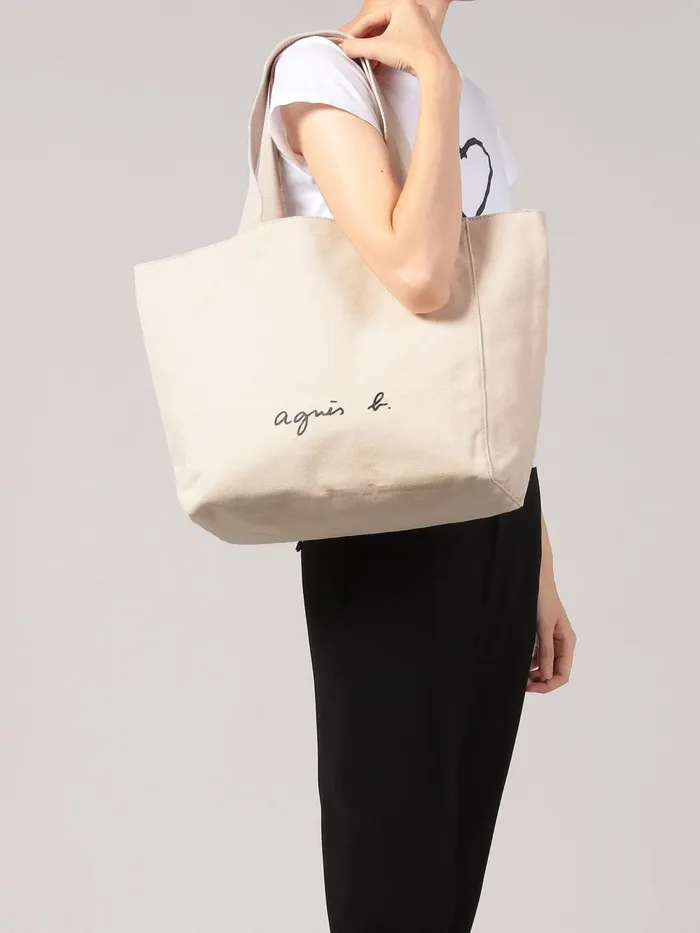 Women Agns B Large Bags and Totes White Canvas 034agns B034 Logo Shoulder Tote