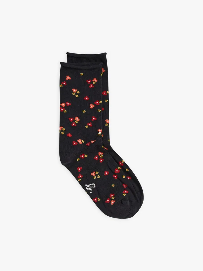 Women Agns B Lingerie and Socks Black Cotton Begonia Socks