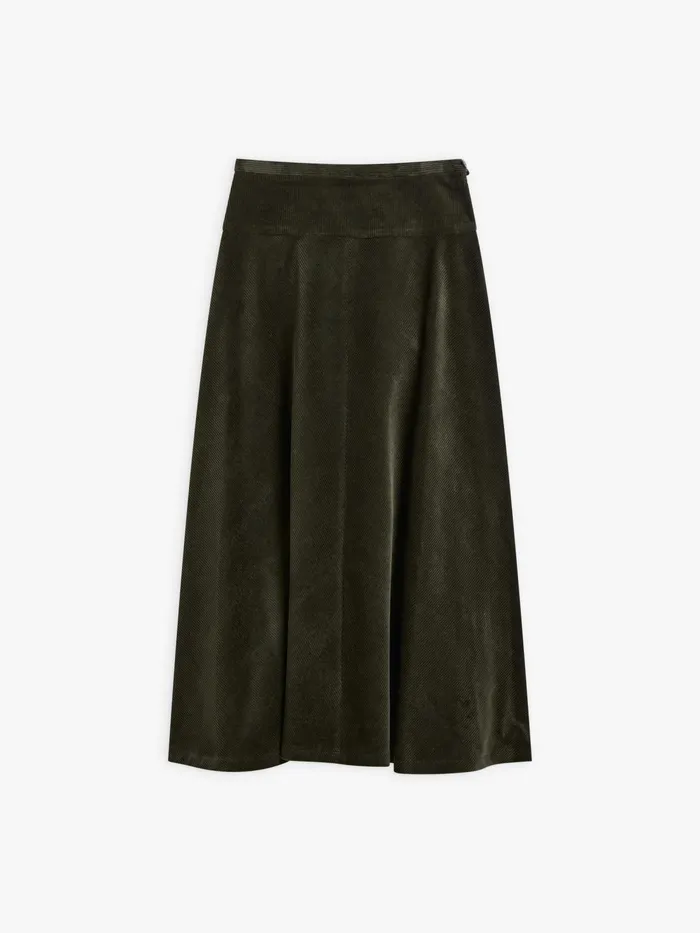 Women Agns B Skirts and Shorts Green Corduroy Mesuline Long Skirt