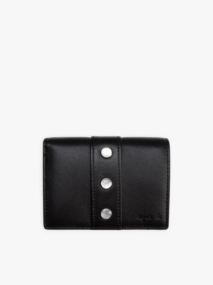 Women Agns B Small Leather Goods Black Folding Leather Wallet With Press Stud Closure