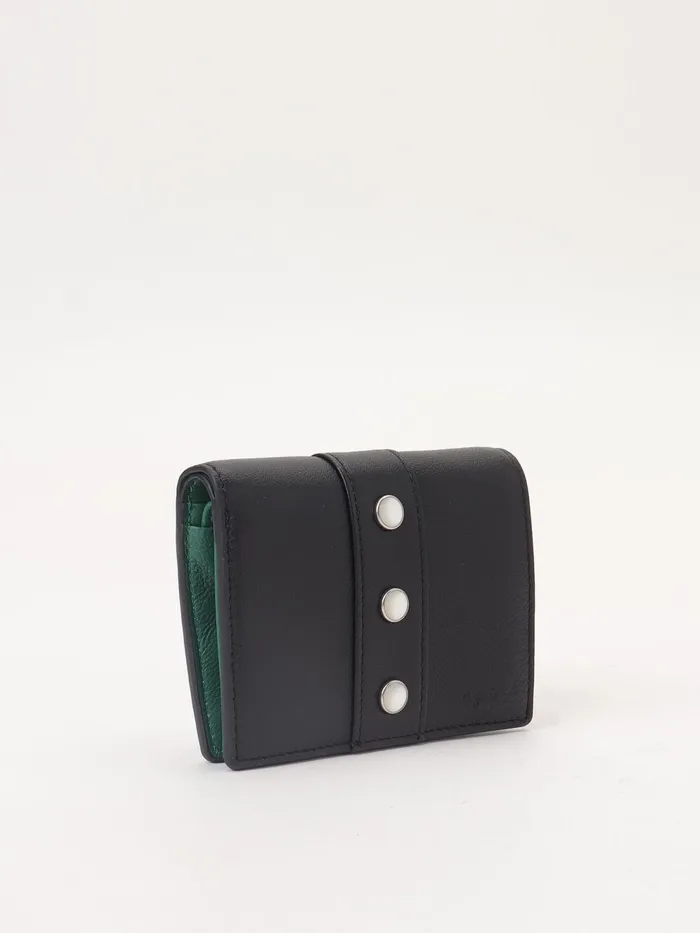 Women Agns B Small Leather Goods Black Folding Leather Wallet With Press Stud Closure