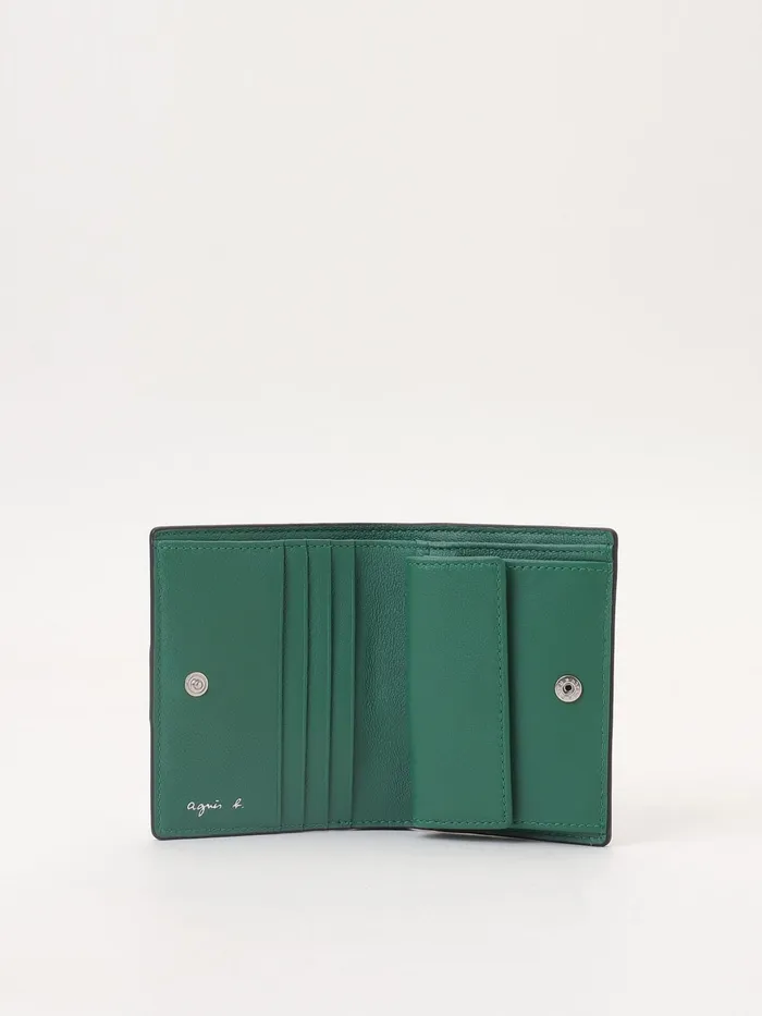 Women Agns B Small Leather Goods Black Folding Leather Wallet With Press Stud Closure