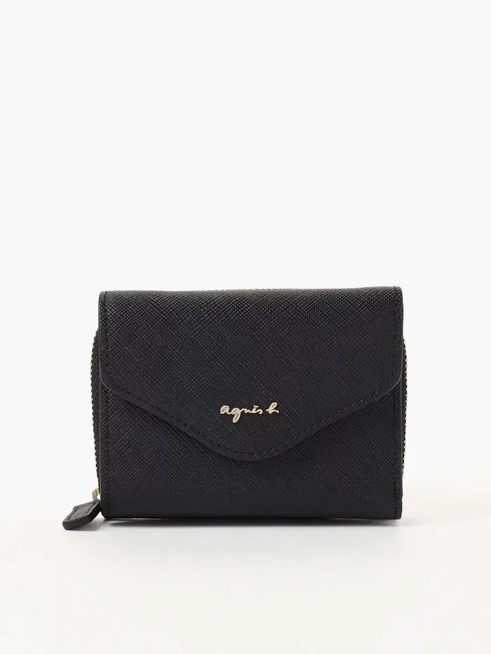 Women Agns B Small Leather Goods Black Leather 034agns B034 Logo Flap Wallet