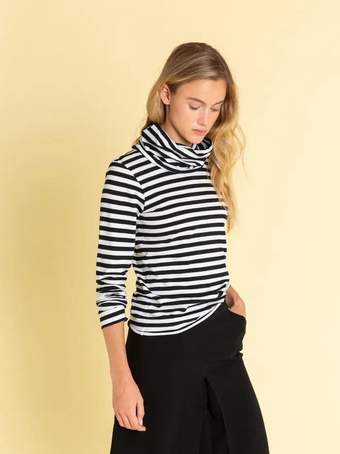 Women Agns B Tshirts and Tank Tops Black and White Striped Transformable Tshirt