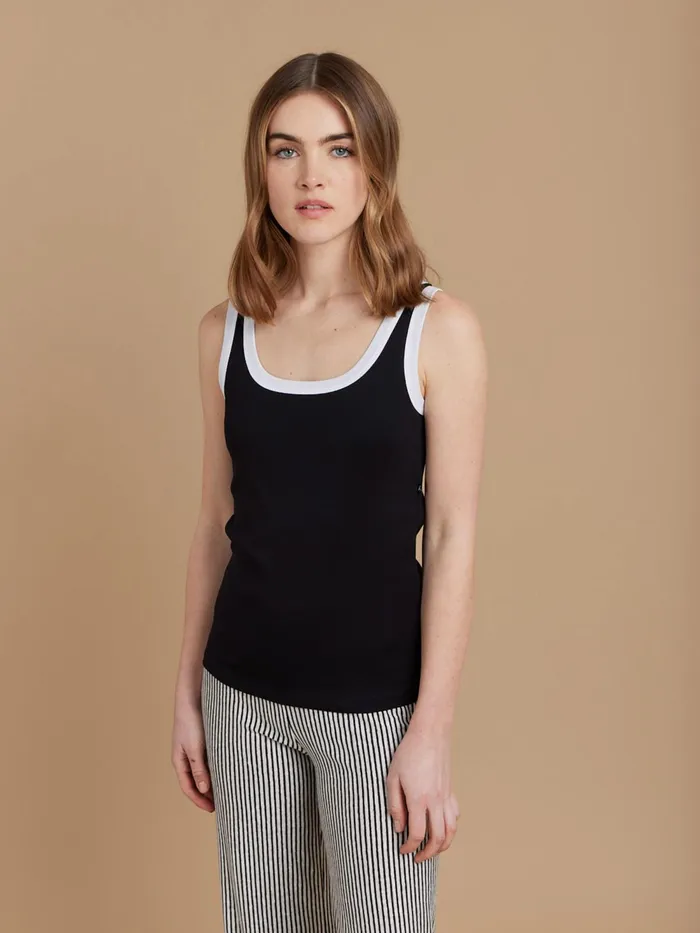 Women Agns B Tshirts and Tank Tops Black Cotton 12151 Ribbed Gaston Tank Top