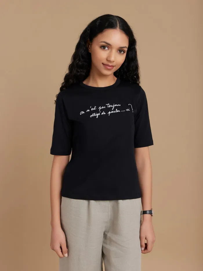 Women Agns B Tshirts and Tank Tops Black Cotton Phrase Screenprint Brando Tshirt