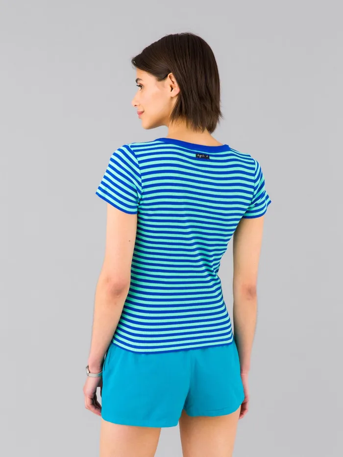 Women Agns B Tshirts and Tank Tops Blue And Green Ribbed Striped Boogie Tshirt