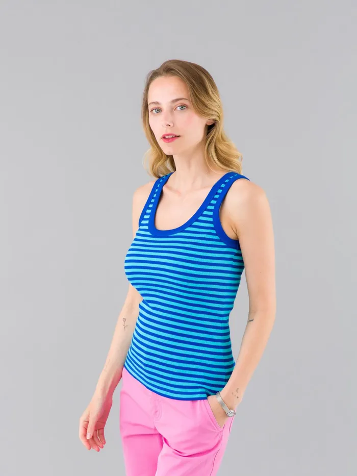 Women Agns B Tshirts and Tank Tops Blue Ribbed Cotton Jersey Iguane Top