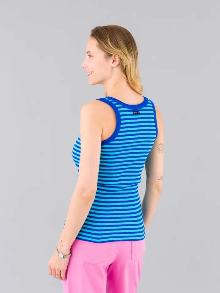 Women Agns B Tshirts and Tank Tops Blue Ribbed Cotton Jersey Iguane Top