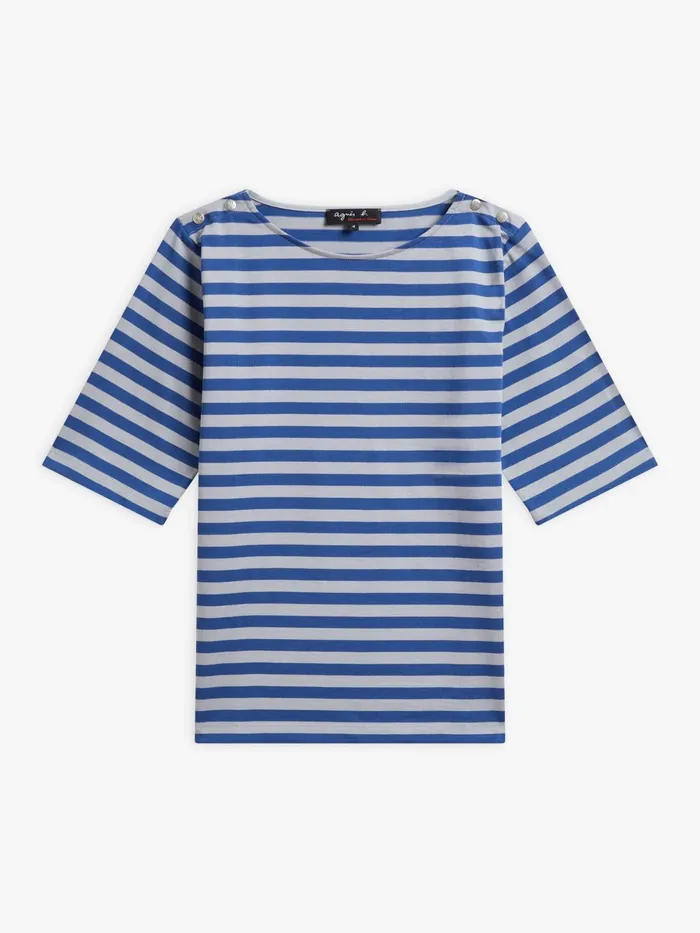 Women Agns B Tshirts and Tank Tops Grey And Blue Cotton Striped Cancale Tshirt Women Agns B Tshirts and Tank Tops Grey And Blue Cotton Striped Cancale Tshirt