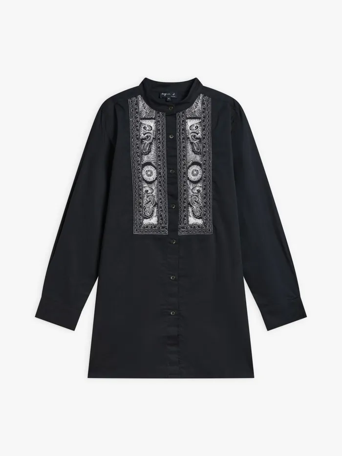 Women Agns B Tops and Shirts Black Cotton Mexicaine Tunic