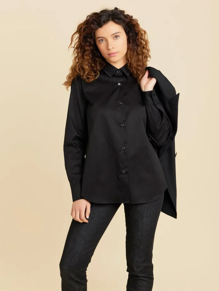 Women Agns B Tops and Shirts Black Cotton Twill Shirt