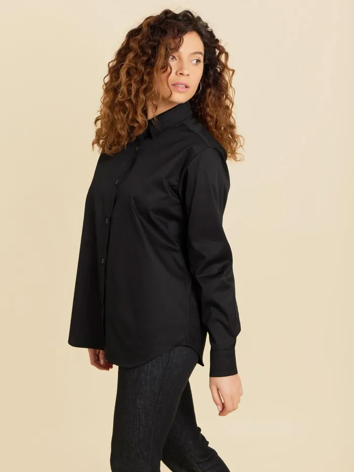 Women Agns B Tops and Shirts Black Cotton Twill Shirt
