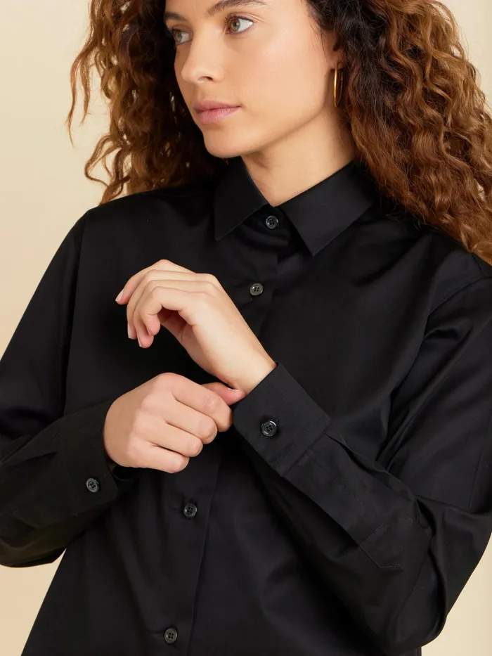 Women Agns B Tops and Shirts Black Cotton Twill Shirt