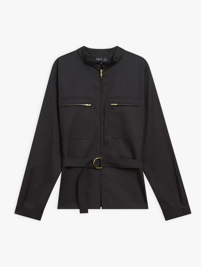 Women Agns B Tops and Shirts Black Cotton Zipup Working Shirt