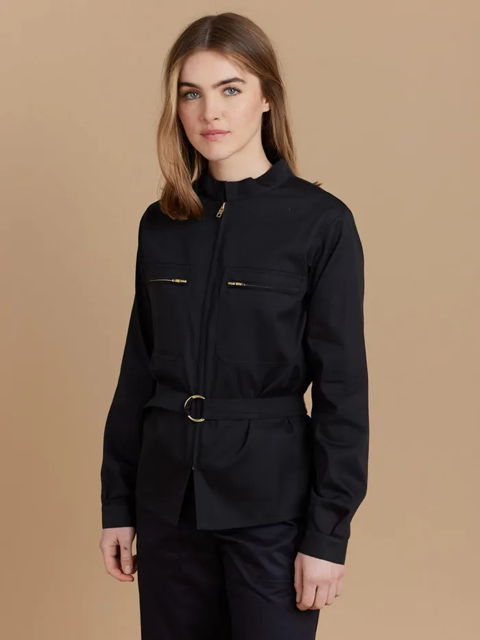 Women Agns B Tops and Shirts Black Cotton Zipup Working Shirt
