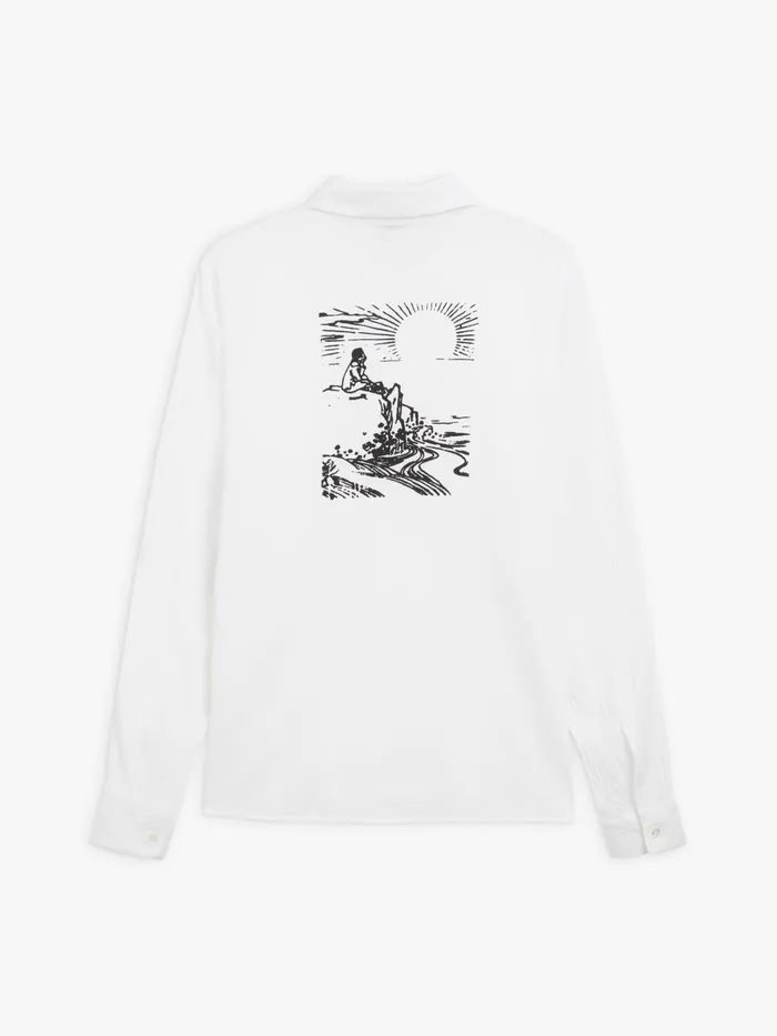 Women Agns B Tops and Shirts White Vincent Screenprinted Cotton Seersucker Shirt