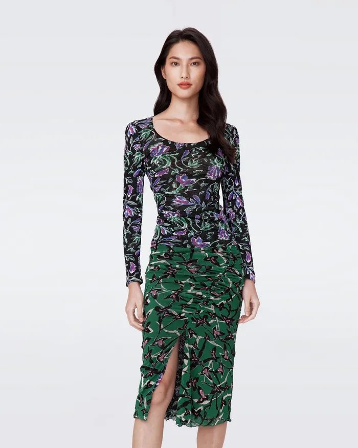 Women Ali Reversible Mesh Top Tulip Fields Violet And Clover Twigs Green DVF Tops Women Ali Reversible Mesh Top Tulip Fields Violet And Clover Twigs Green DVF Tops