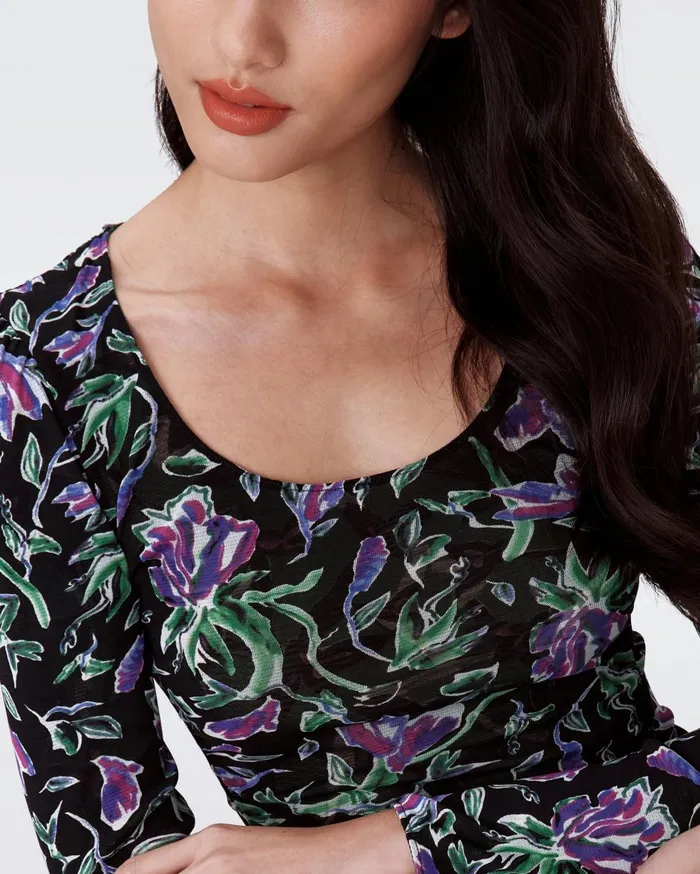 Women Ali Reversible Mesh Top Tulip Fields Violet And Clover Twigs Green DVF Tops