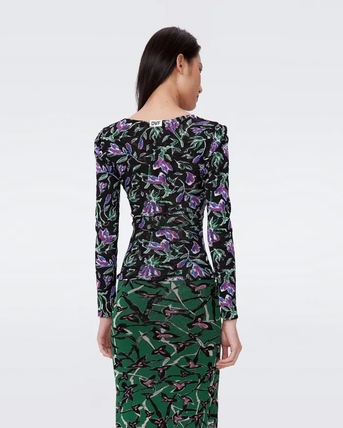 Women Ali Reversible Mesh Top Tulip Fields Violet And Clover Twigs Green DVF Tops