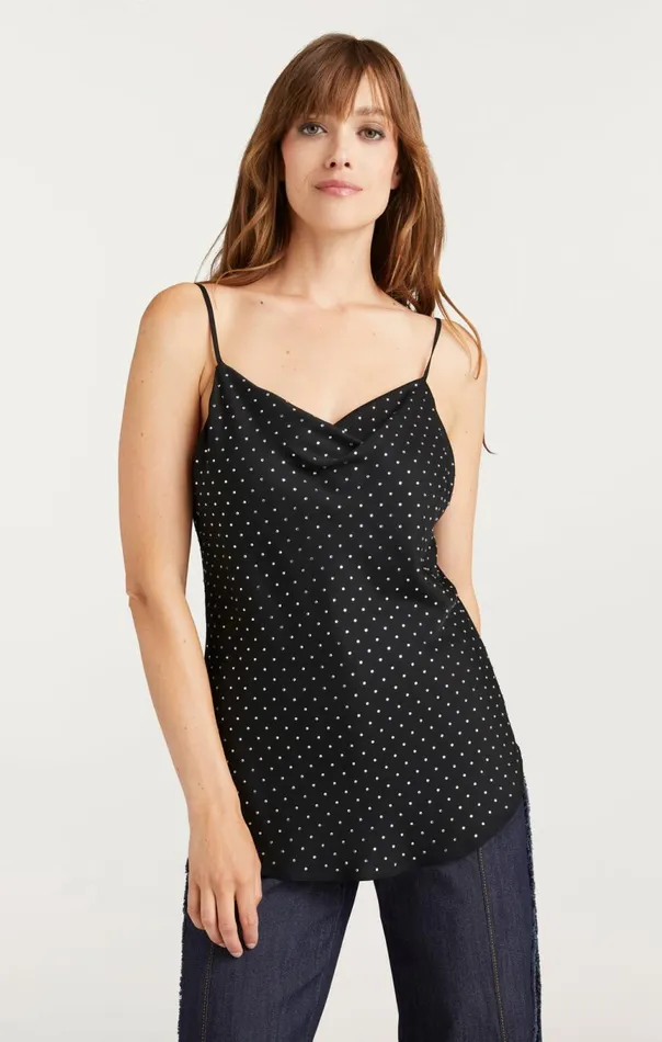 Women Allover Heatset Marta Cami Black Cinq Sept Tank Tops and Camisoles