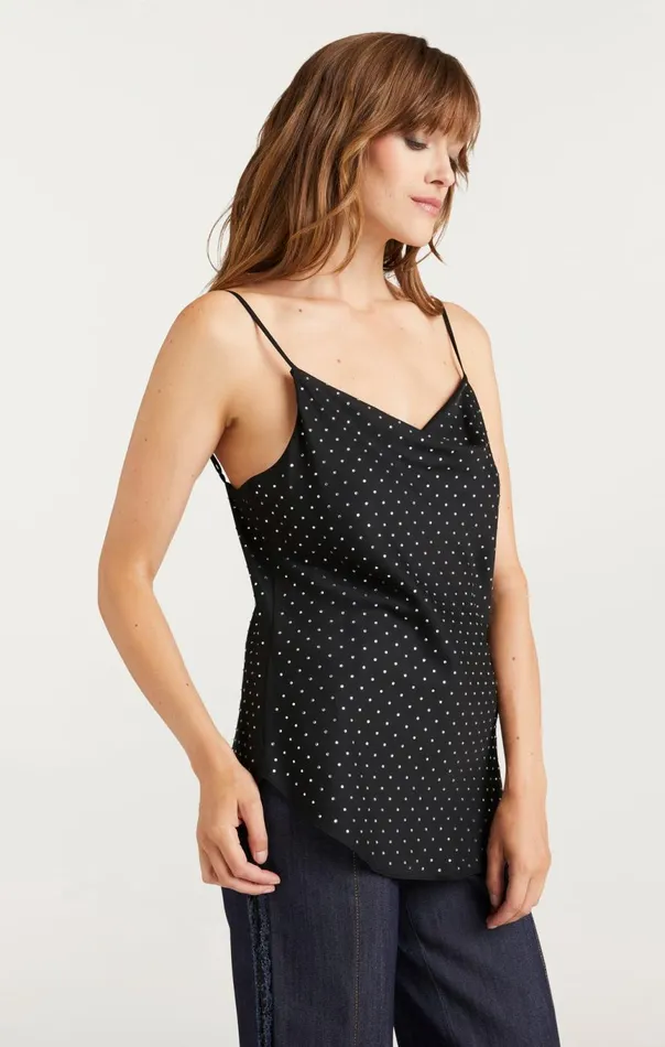 Women Allover Heatset Marta Cami Black Cinq Sept Tank Tops and Camisoles