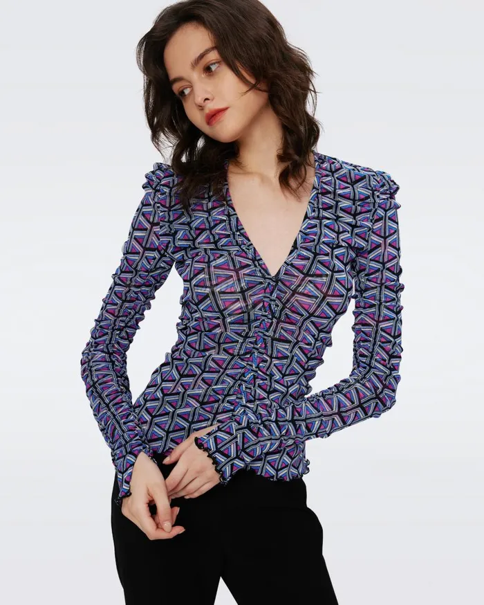 Women Amal Reversible Mesh Top Fishnet Floral And Stadium Geo Purple DVF Tops Women Amal Reversible Mesh Top Fishnet Floral And Stadium Geo Purple DVF Tops