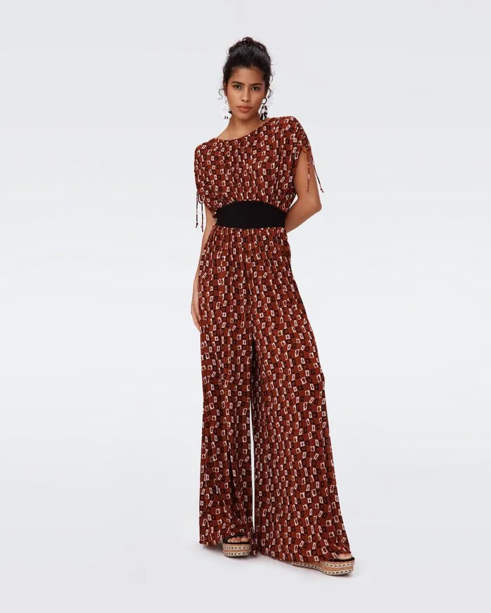 Women Andra Mesh Jumpsuit Tiny Chain Spots Brown DVF Jumpsuits and Rompers