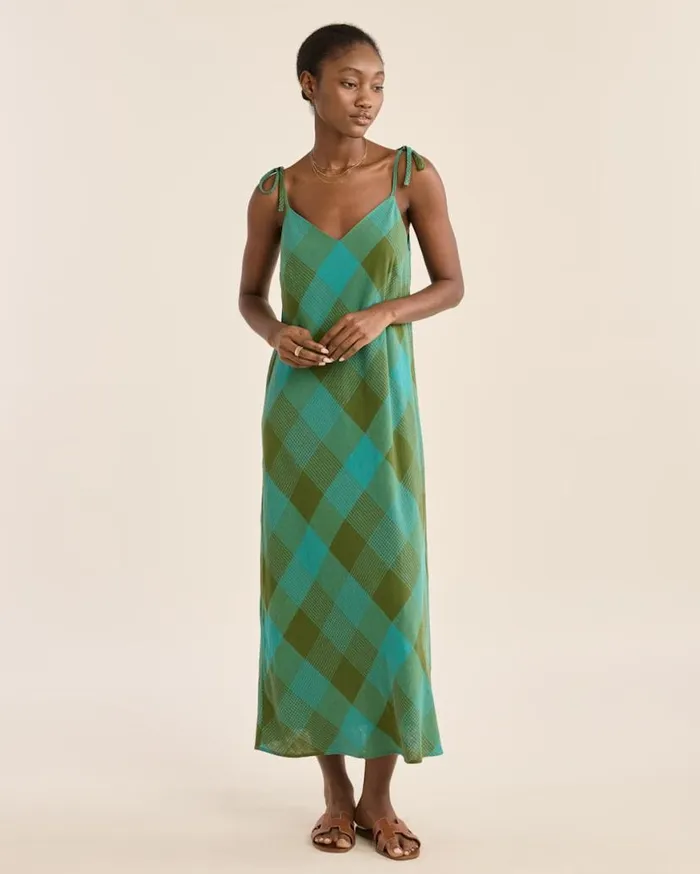 Women ASTORIA SLIP DRESS Tealgreen Check Pendleton Skirts and Dresses