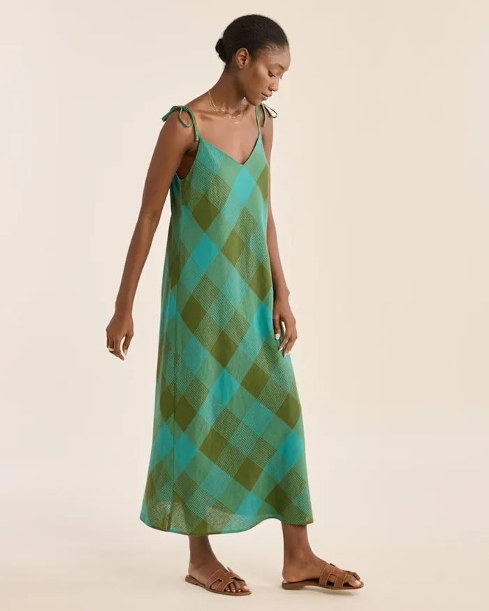 Women ASTORIA SLIP DRESS Tealgreen Check Pendleton Skirts and Dresses