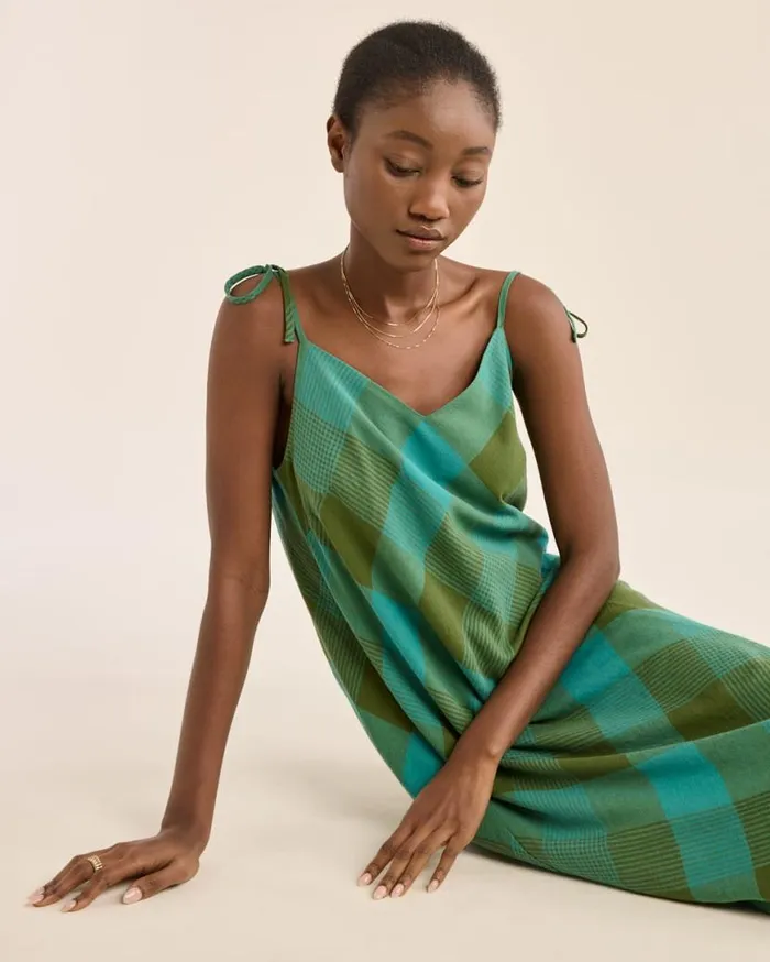 Women ASTORIA SLIP DRESS Tealgreen Check Pendleton Skirts and Dresses