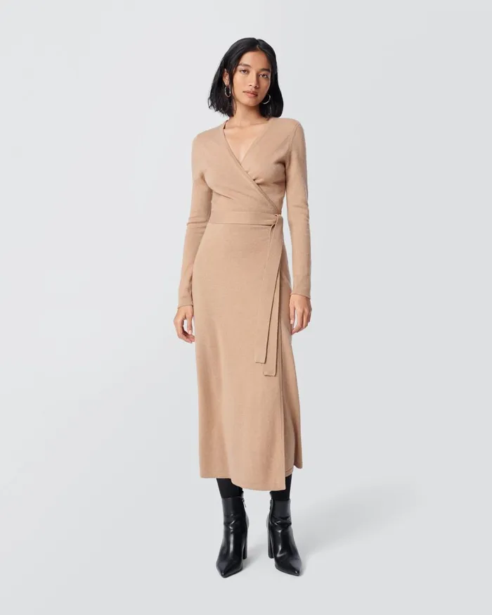 Women Astrid WoolCashmere Wrap Dress Camel DVF Dresses